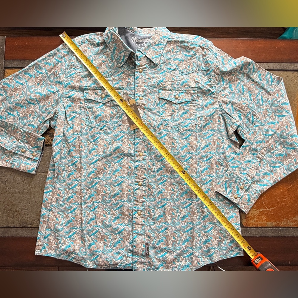Men’s wrangler retro xxl paisley teal rodeo cowboy western pearl snaps BNWT